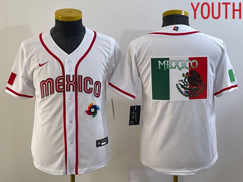 Youth 2023 World Cub Mexico Blank White Nike MLB Jersey2